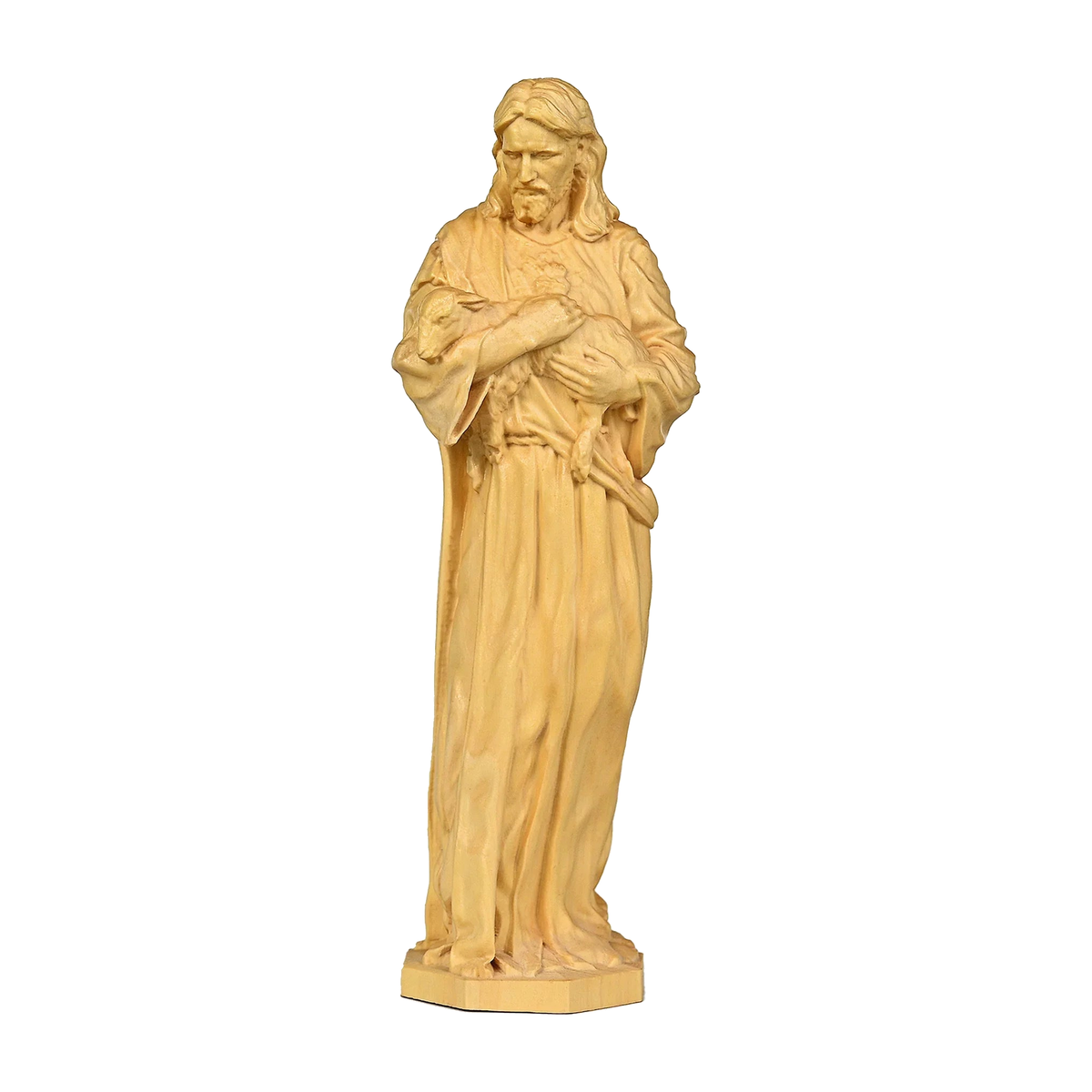 Jesus as the Good Shepherd Wooden Circular Sculpture: Desktop Decoration