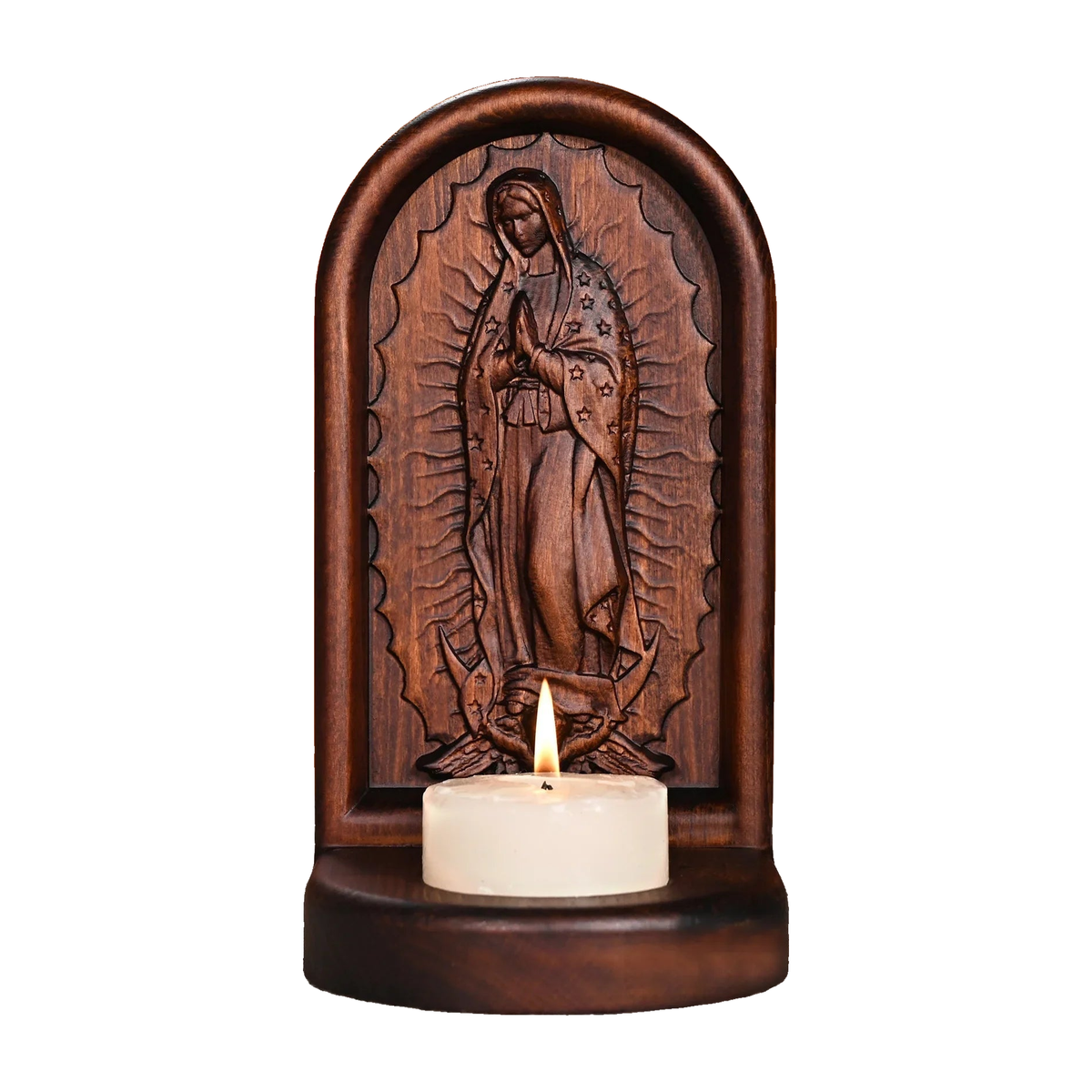 Guatalupe Wooden Candlestick Tabletop Prayer Ornament