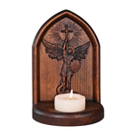 Archangel Michael Hand-Carved Beech Wood Candle Holder: A Sanctuary of Faith