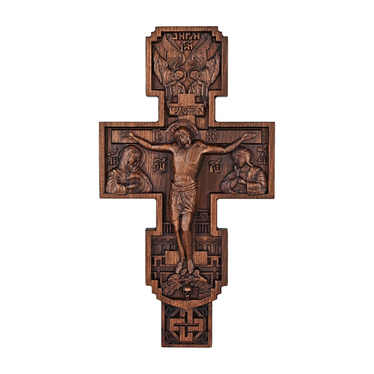 Eastern Orthodox Crucifixion Cross Wall Decor - Faith & Redemption Theme Wooden Carved Wall Hanging