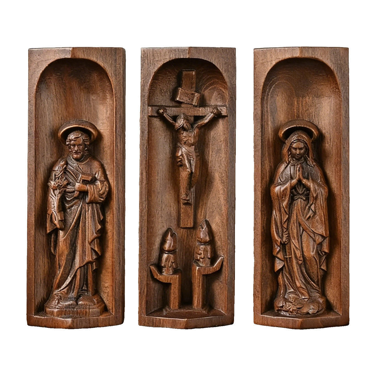 Beech Wood Holy Family Altar Decor - Handcrafted Christian Prayer Desktop Gift