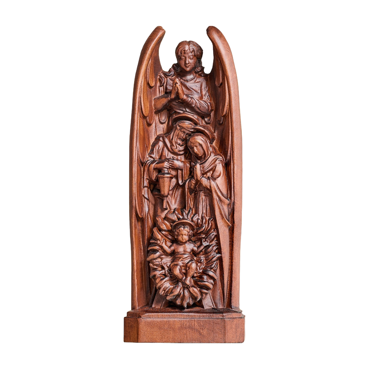 Hand-Carved Solid Beechwood Nativity Scene Sculpture – Holy Family Christian Decor