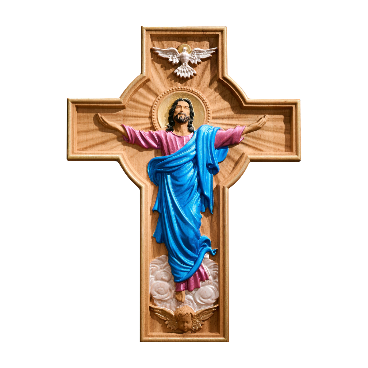 October New Release: Hand-Carved Painted Wood Cross — The Ascension of Christ
