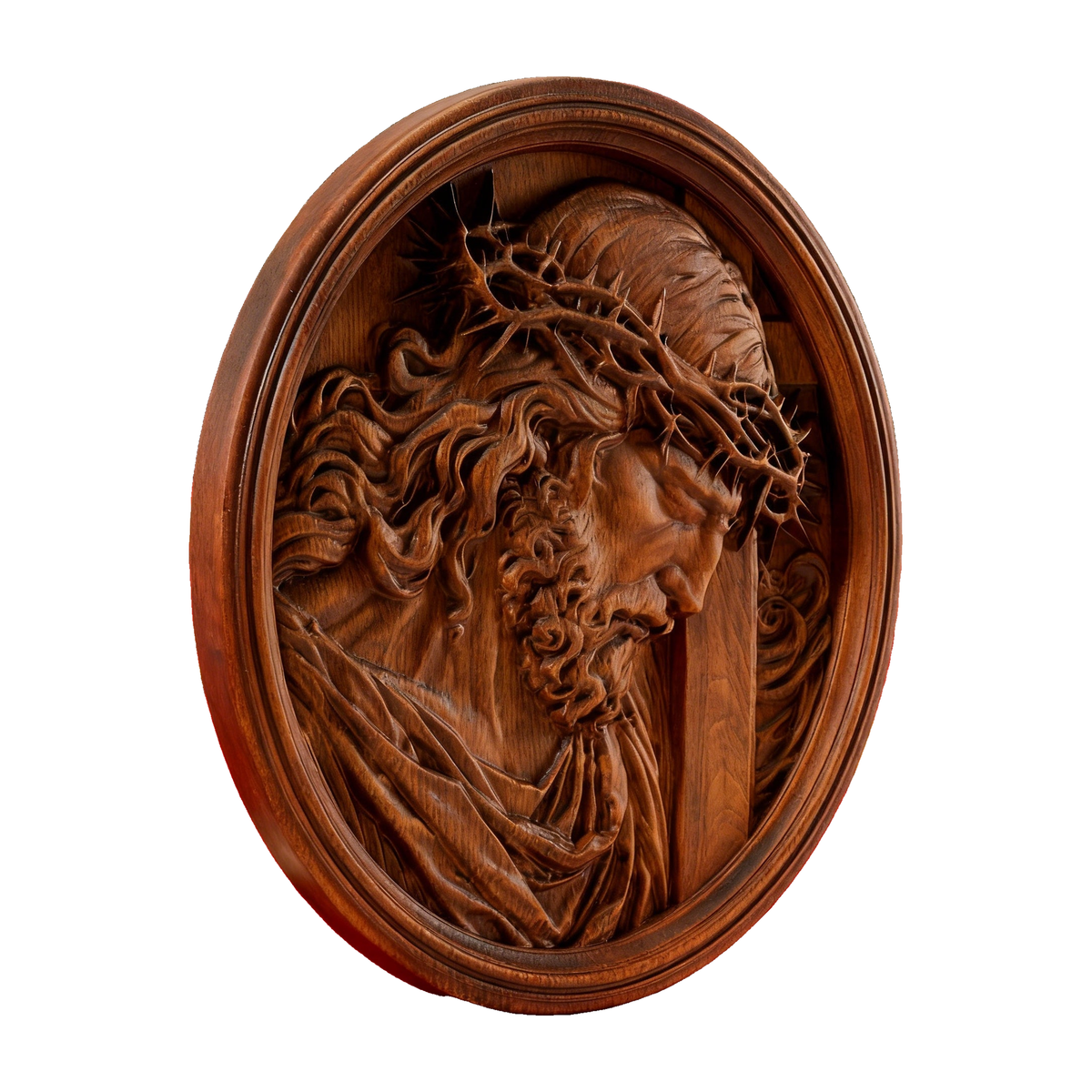 "Jesus with the Crown of Thorns" Beechwood Carved Icon | A Concrete Testimony of Redemption