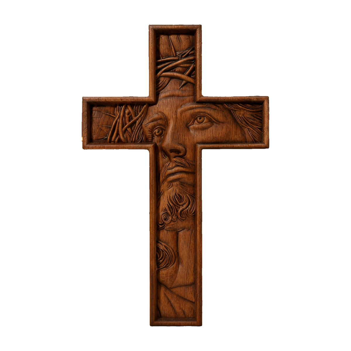 "Jesus with the Crown of Thorns" Beechwood Cross Wall Hanging