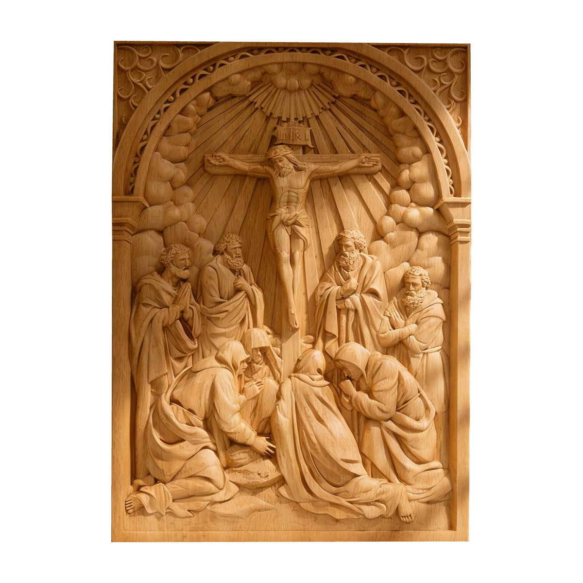 Handcarved Beechwood Crucifix Relief — Let His Sacrifice Settle Into Your Days