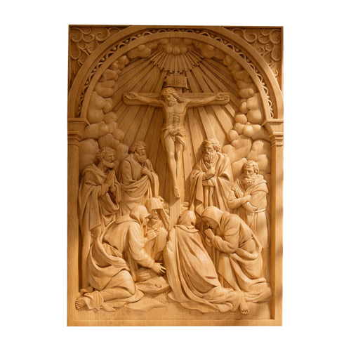 Handcarved Beechwood Crucifix Relief — Let His Sacrifice Settle Into Your Days