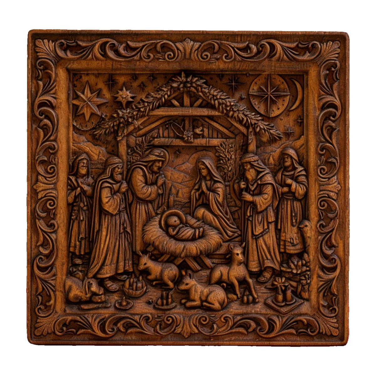Handcarved Beechwood Nativity Scene Relief: Let Christmas’ Quiet Truth Settle in Your Home