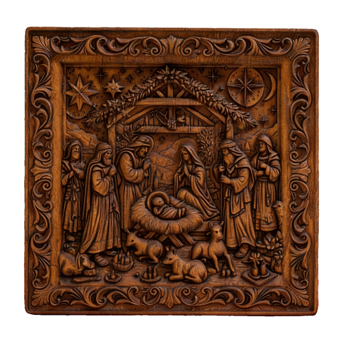 Handcarved Beechwood Nativity Scene Relief: Let Christmas’ Quiet Truth Settle in Your Home