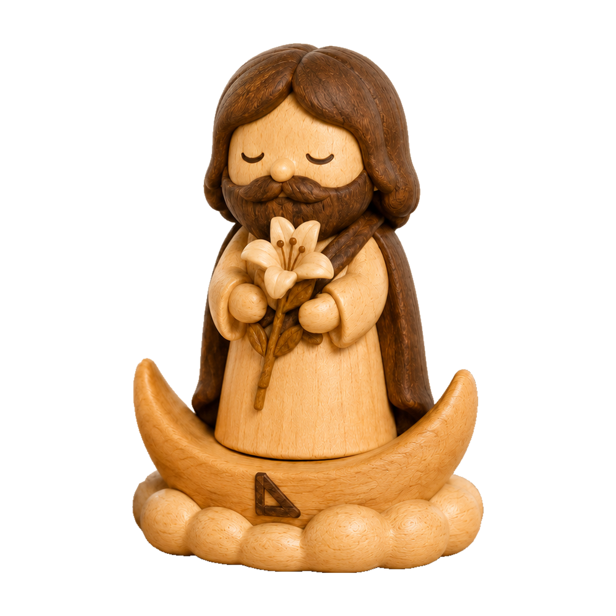 St. Joseph with Lily Wooden Figurine – Original Wood Inlay Blessing Decor