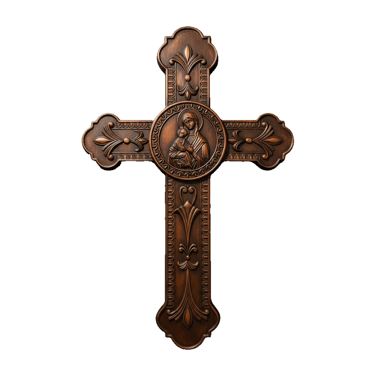 Wooden crucifix of the Virgin, Virgin Mary, Baby Jesus, religious wooden icon, wall crucifix, wall decoration