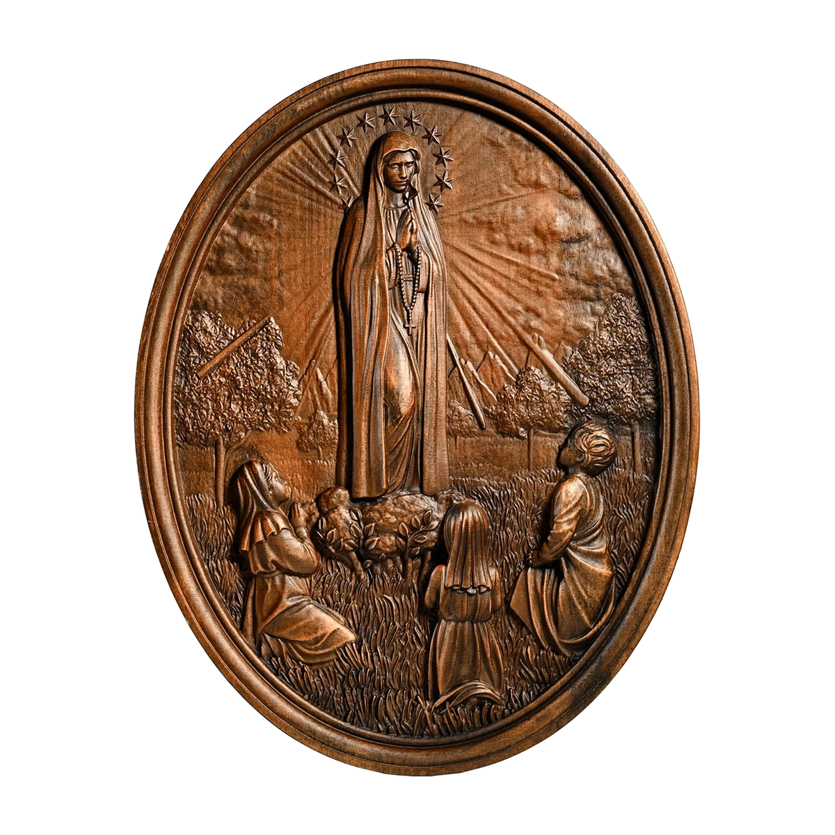 Our Lady of Fatima Wood Carving Decoration - Virgin Wall Pendant