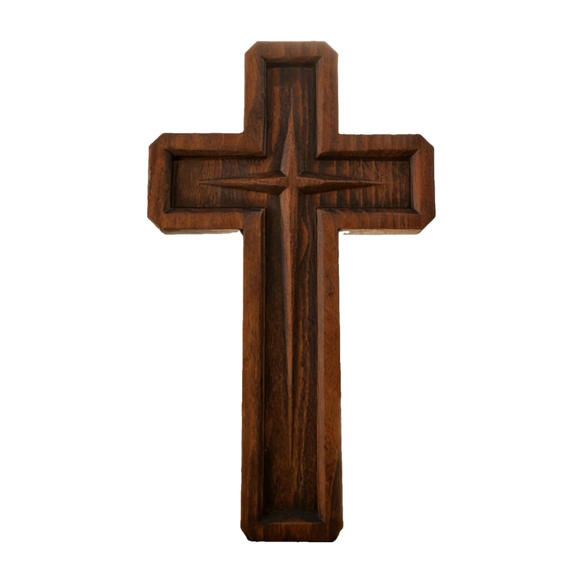 Hand-Carved Star of Bethlehem Wooden Cross – Christian Wall Decor & Faith Gift